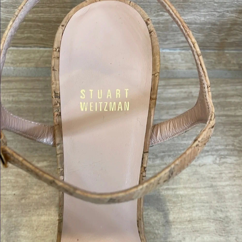 STUART WEITZMAN UGC Women’s Size 9.5 Tan Cork Block Heel Sandals Buckle - Picture 5 of 17